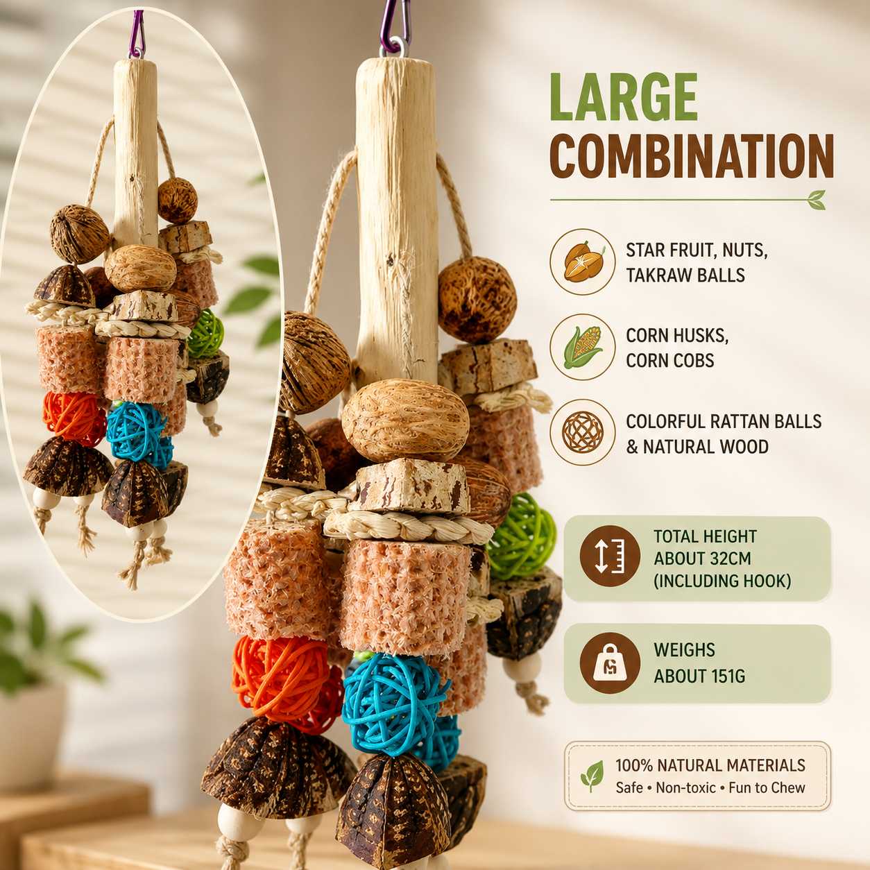 Bird Activity Perch for Daily Play, Chewing and Exploration
