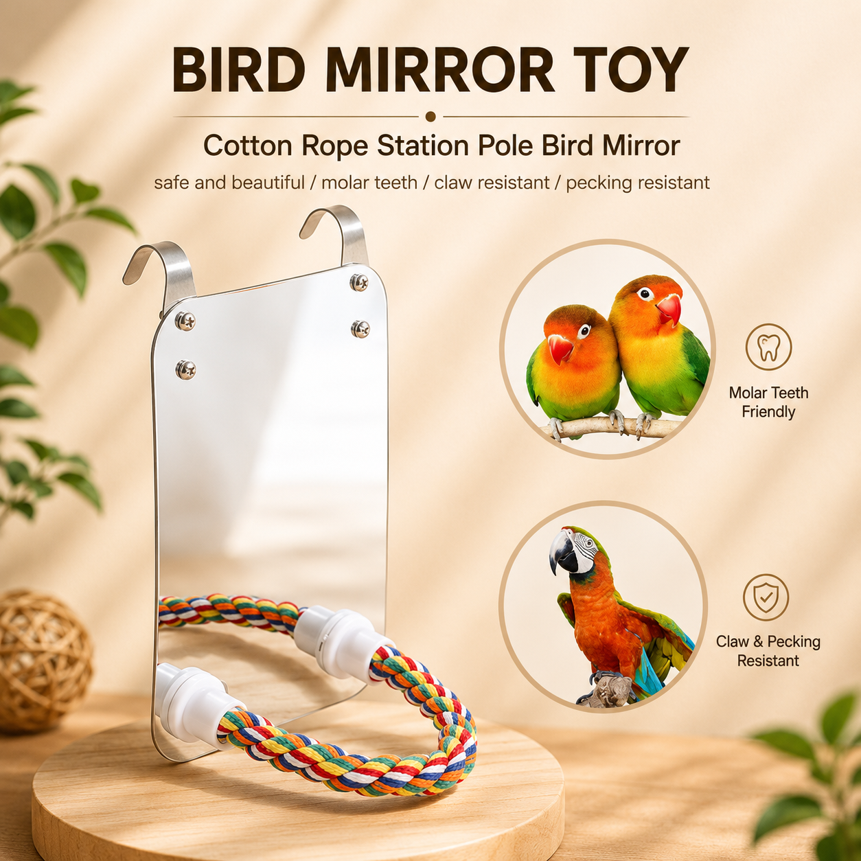 Interactive Bird Mirror Toy for Play, Curiosity and Enrichment