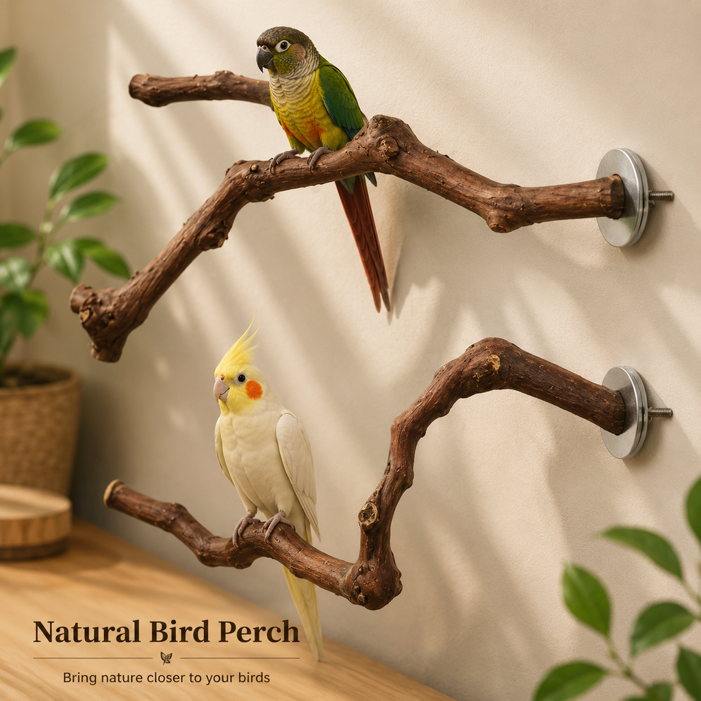 Natural Wood Bird Perch for Healthy Feet and Daily Exercise