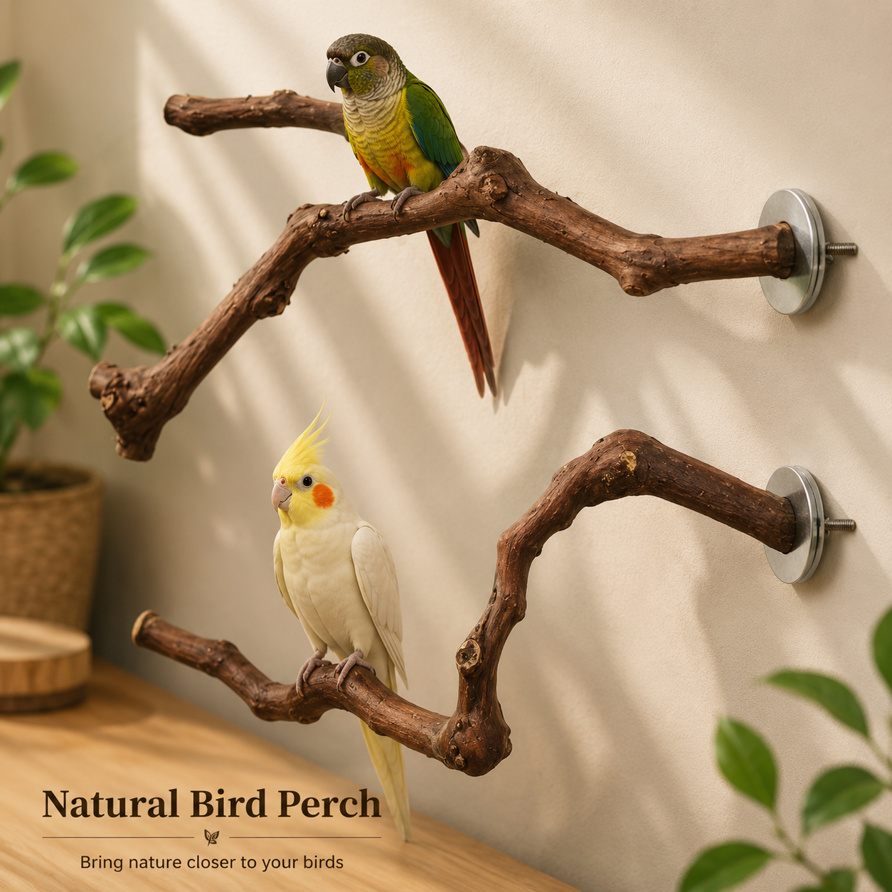Natural Wood Bird Perch for Healthy Feet and Daily Exercise
