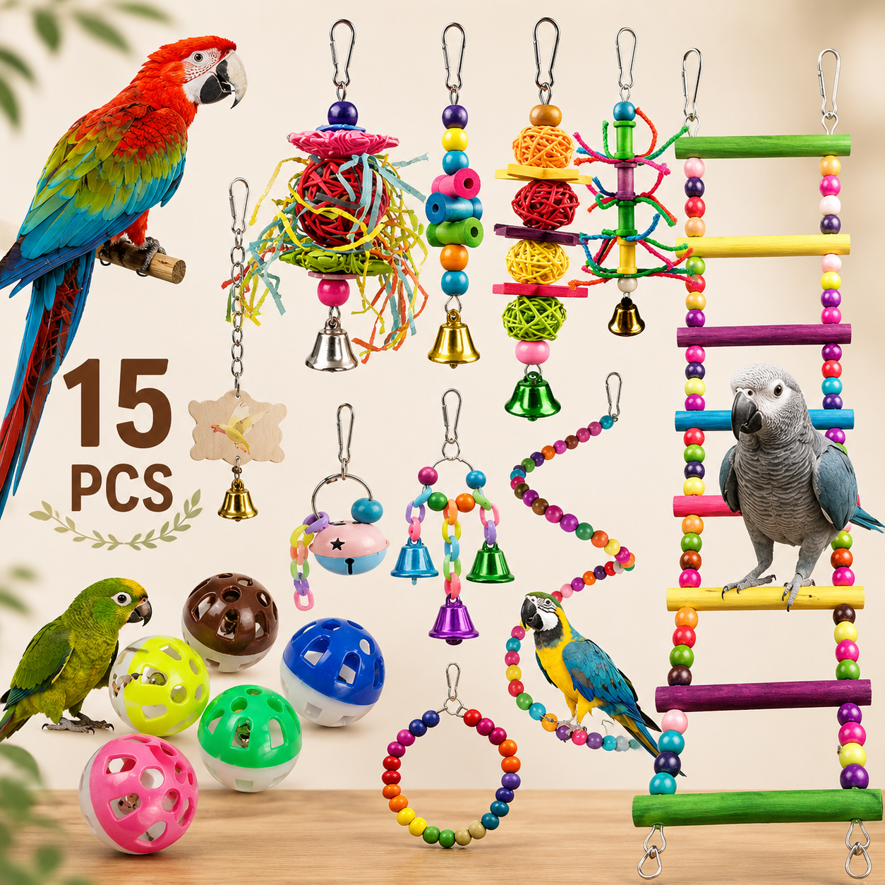 15-Piece Bird Activity Set for Play, Climbing and Enrichment