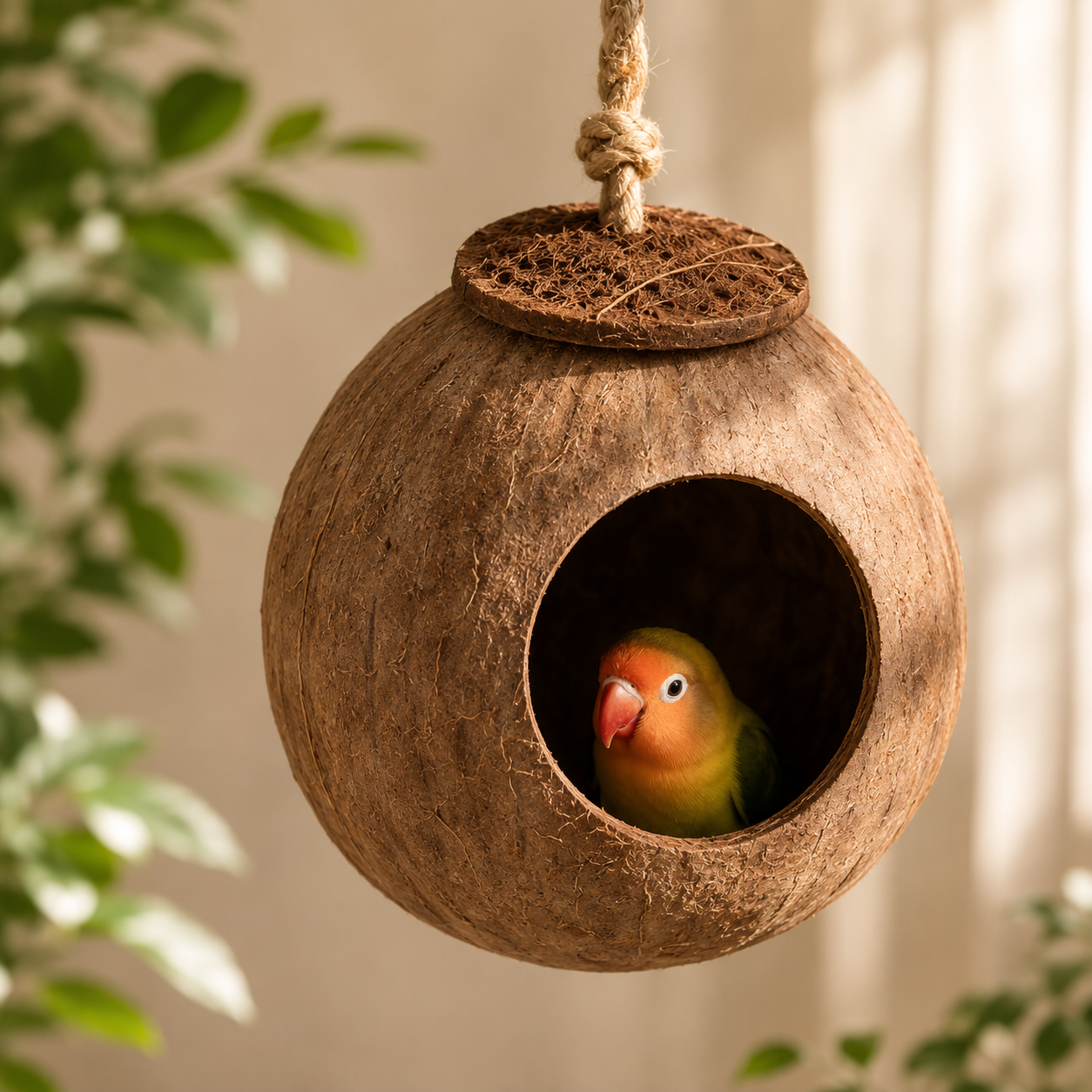 Natural Coconut Bird Hideaway for Play, Comfort and Enrichment