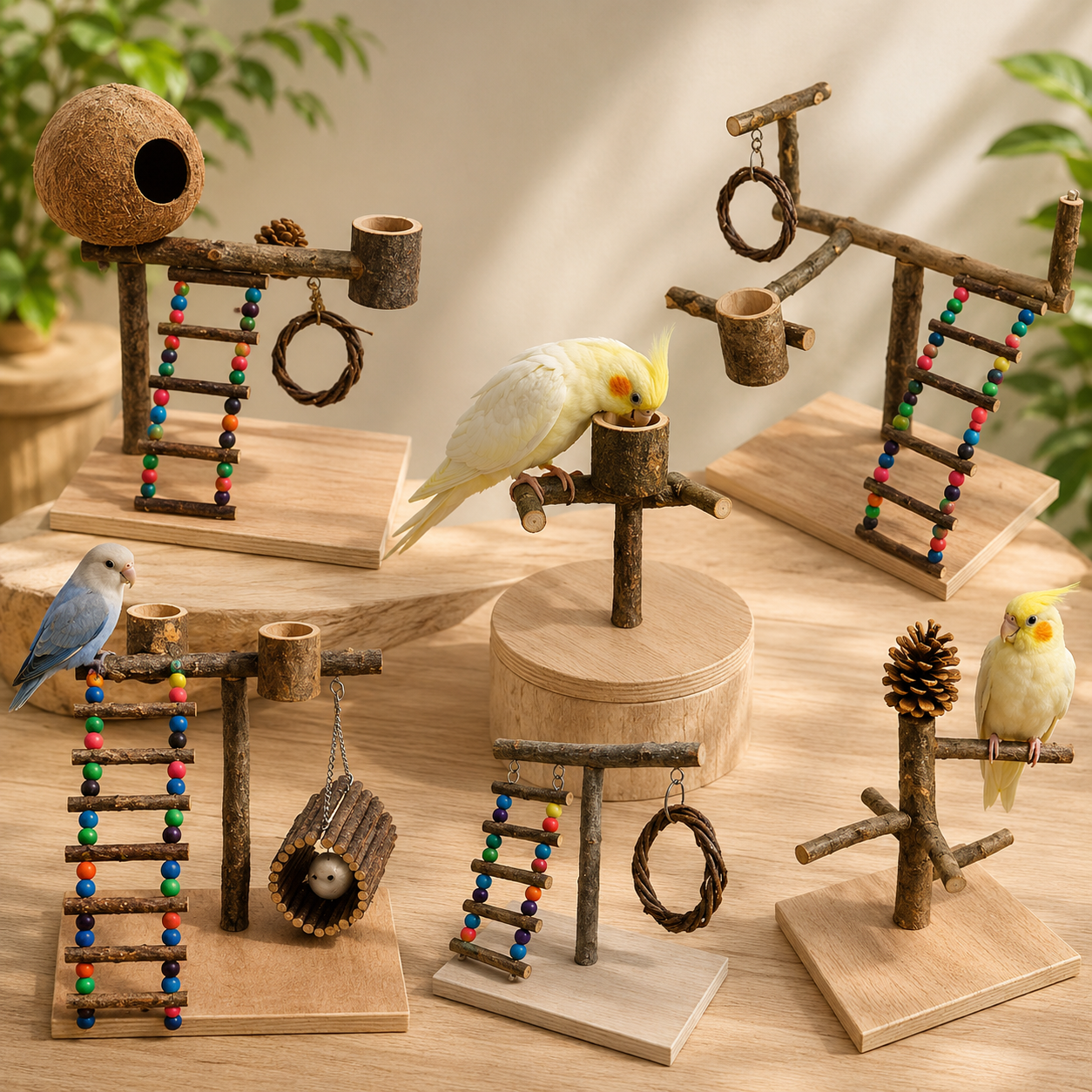 Natural Wood Bird Training Perch Stand for Play & Exercise