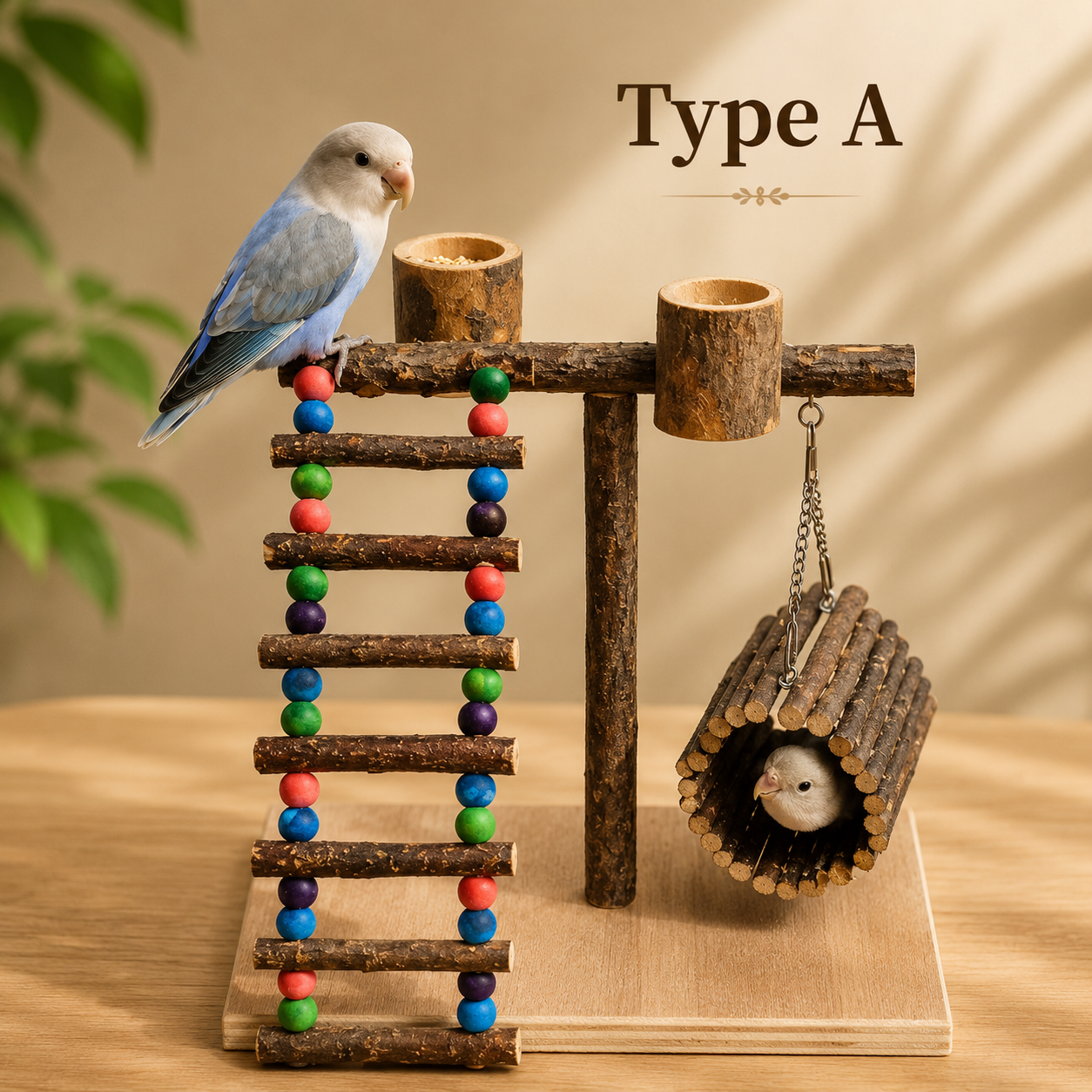 Natural Wood Bird Training Perch Stand for Play & Exercise