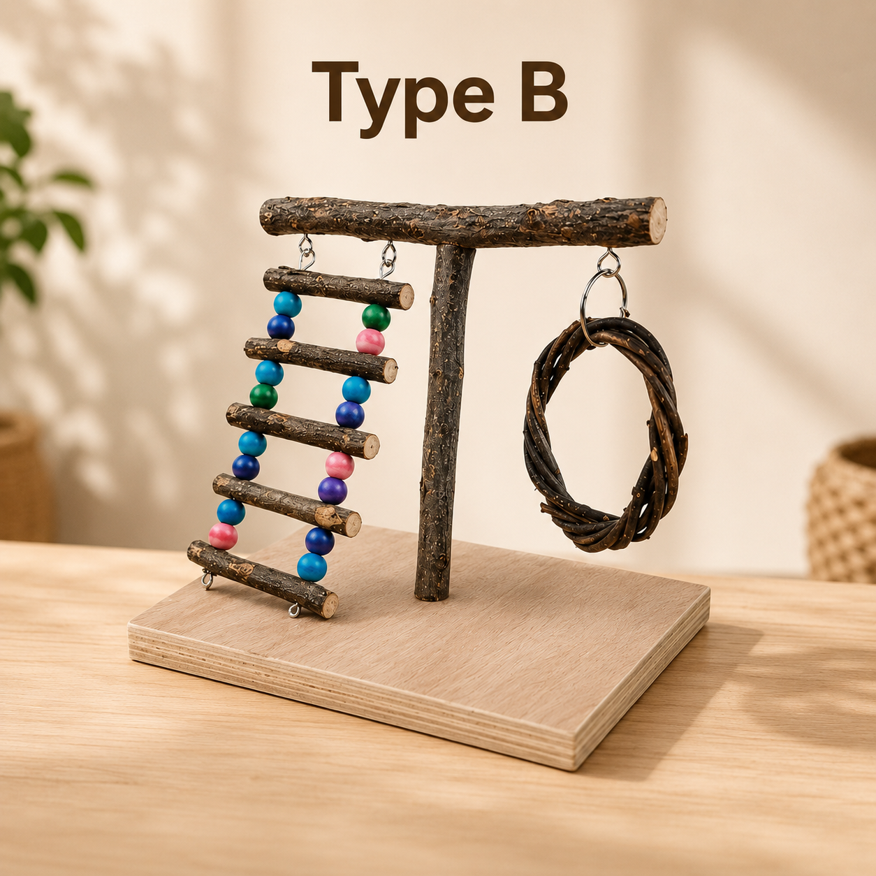 Natural Wood Bird Training Perch Stand for Play & Exercise