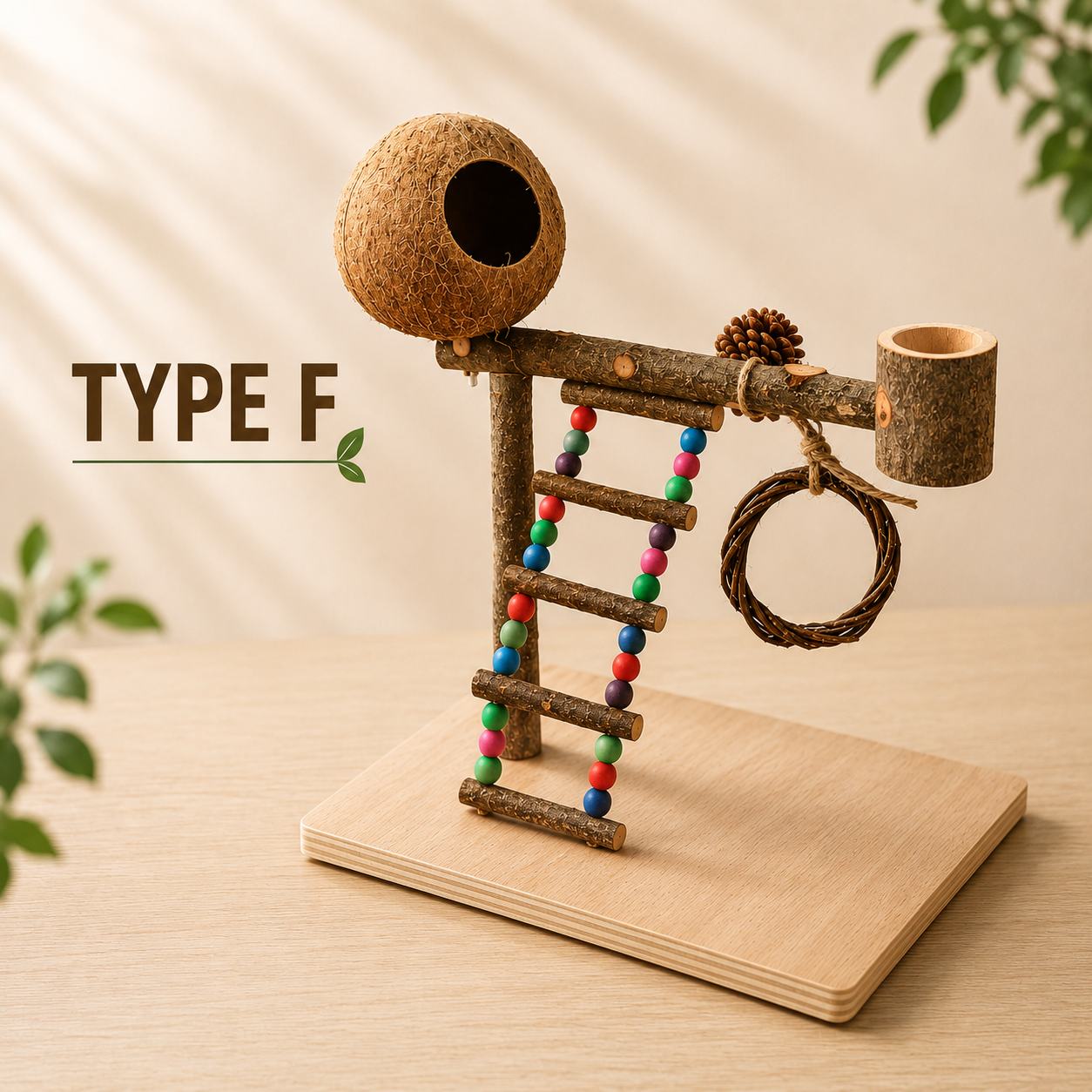 Natural Wood Bird Training Perch Stand for Play & Exercise