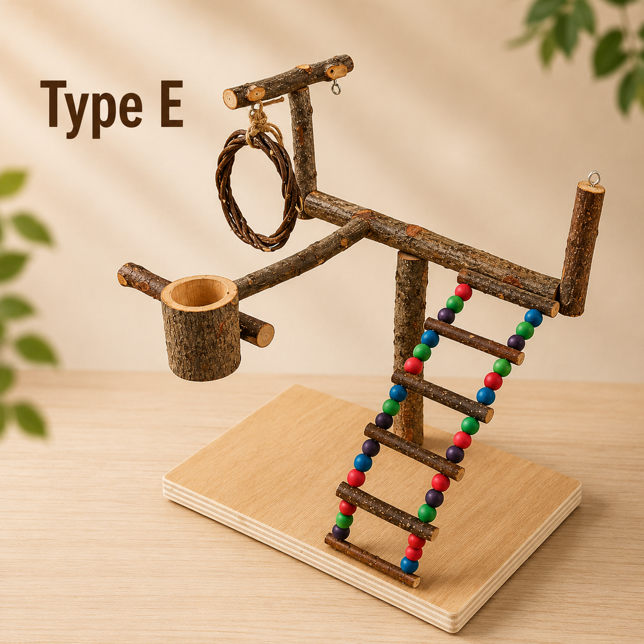 Natural Wood Bird Training Perch Stand for Play & Exercise